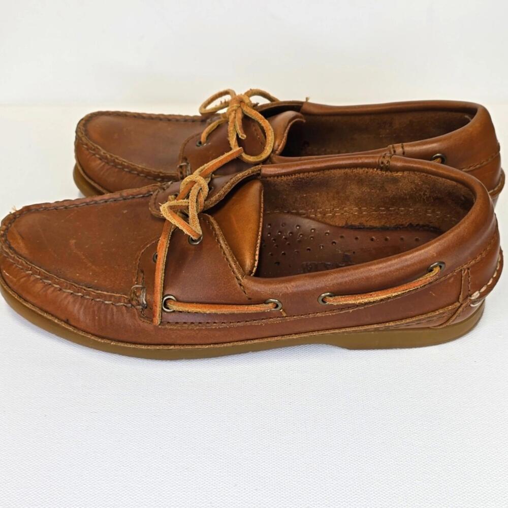 Minnetonka Mens Brown Moccasin Boat Shoes with Soft Leather - Picture 5 of 6